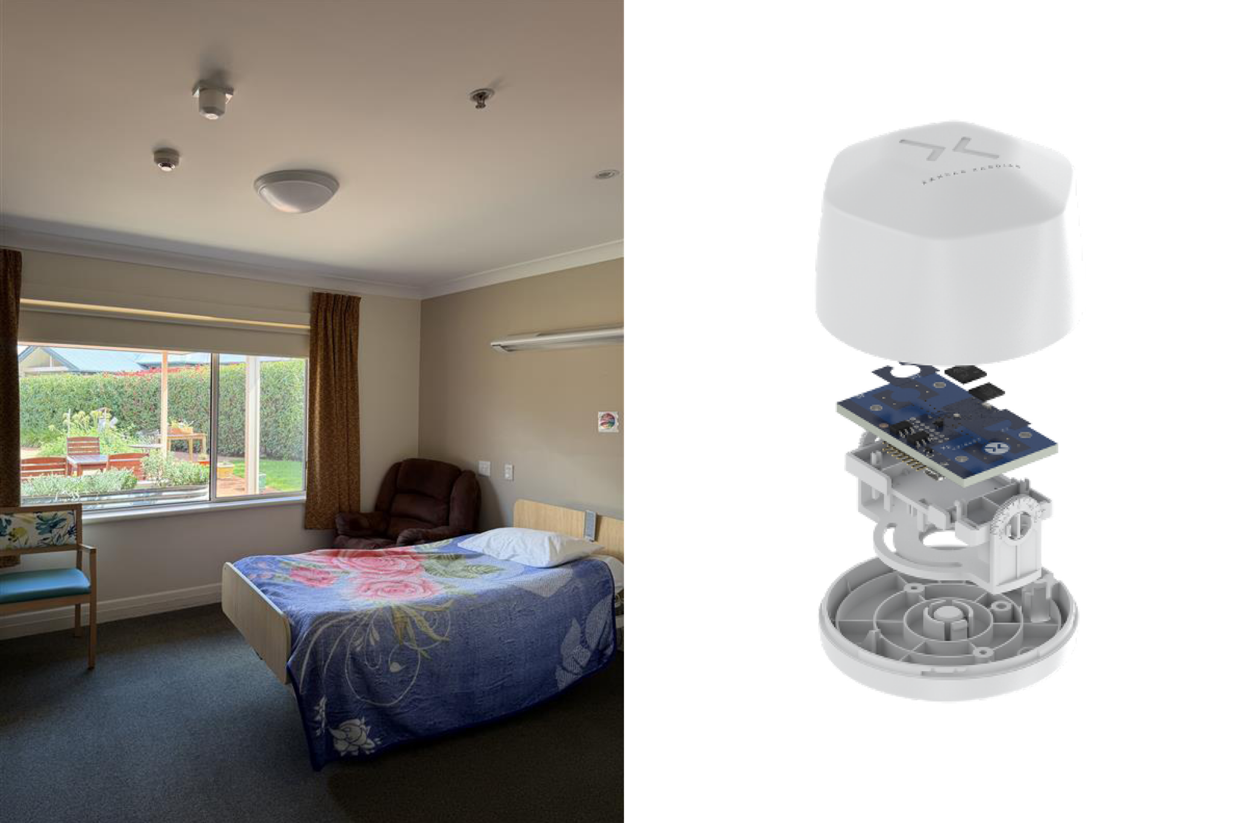 Room with radar technology device equipped to roof